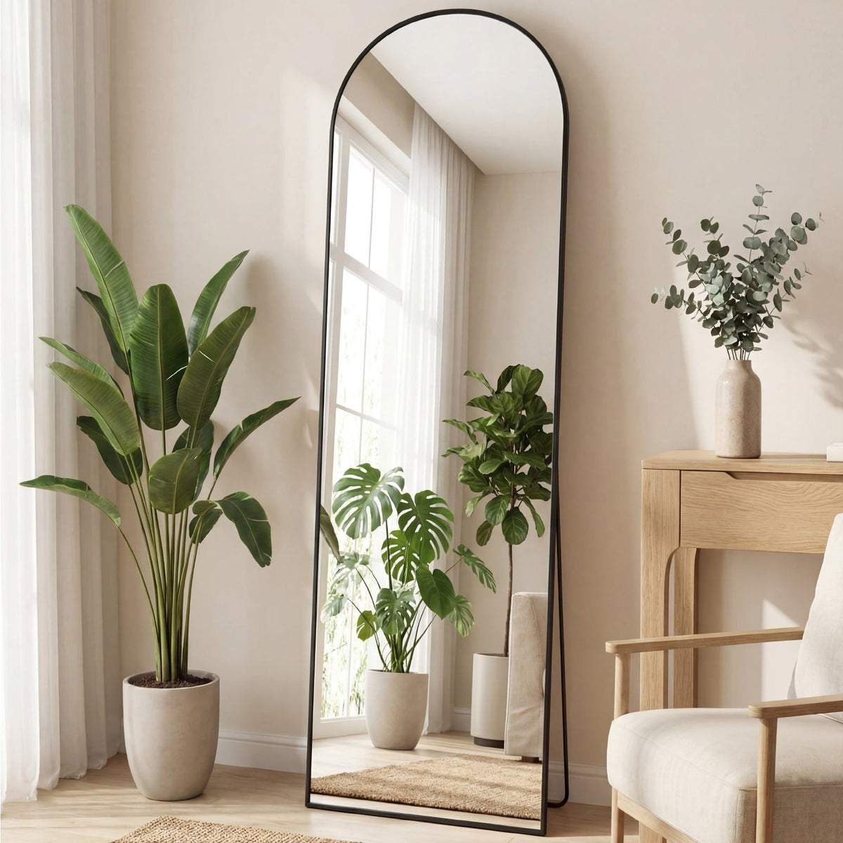 CONCETTA 56"x15" Arched Full Length Mirror, Full Body Standing Mirror Floor Mirrors, Black