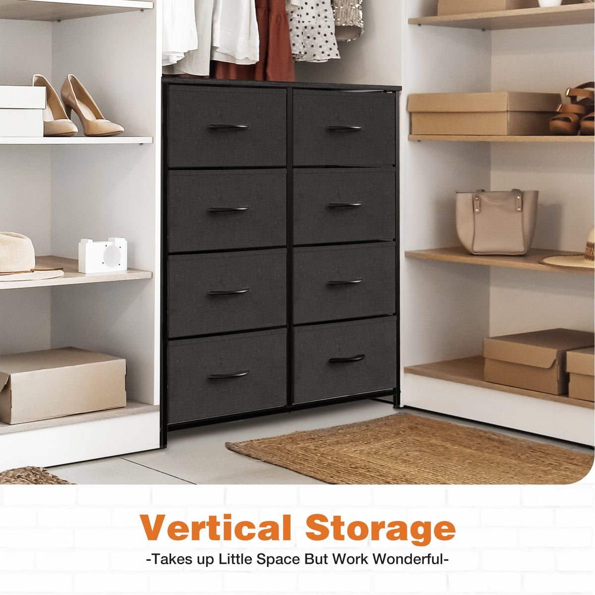CONCETTA 8-Drawer Fabric Dresser Storage Chest for Bedroom, Closet, Entryway, Storage Furniture for Adults, Black