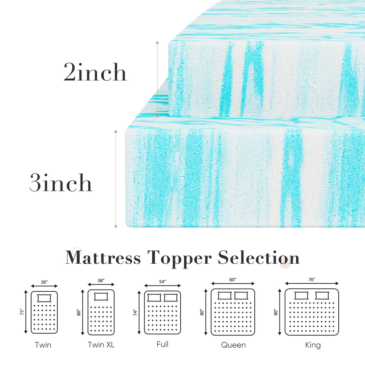 CONCETTA 2 inch King Size Memory Foam Mattress Topper with Cooling Gel, Pressure Relief for Back Pain, Comfort Bed Topper, CertiPUR-US Certified
