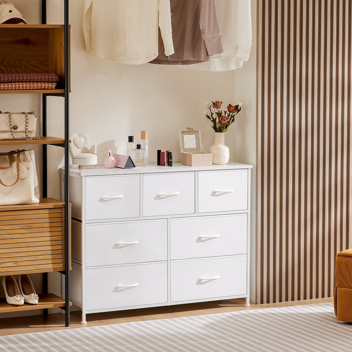 CONCETTA 7-Drawer Fabric Dresser Storage Chest for Bedroom, Closet, Storage Furniture for Adults, White