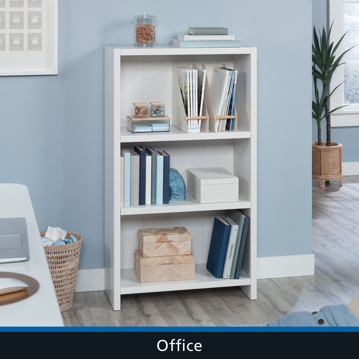 Mainstays Westley 3-Shelf Bookcase, White Grain Finish