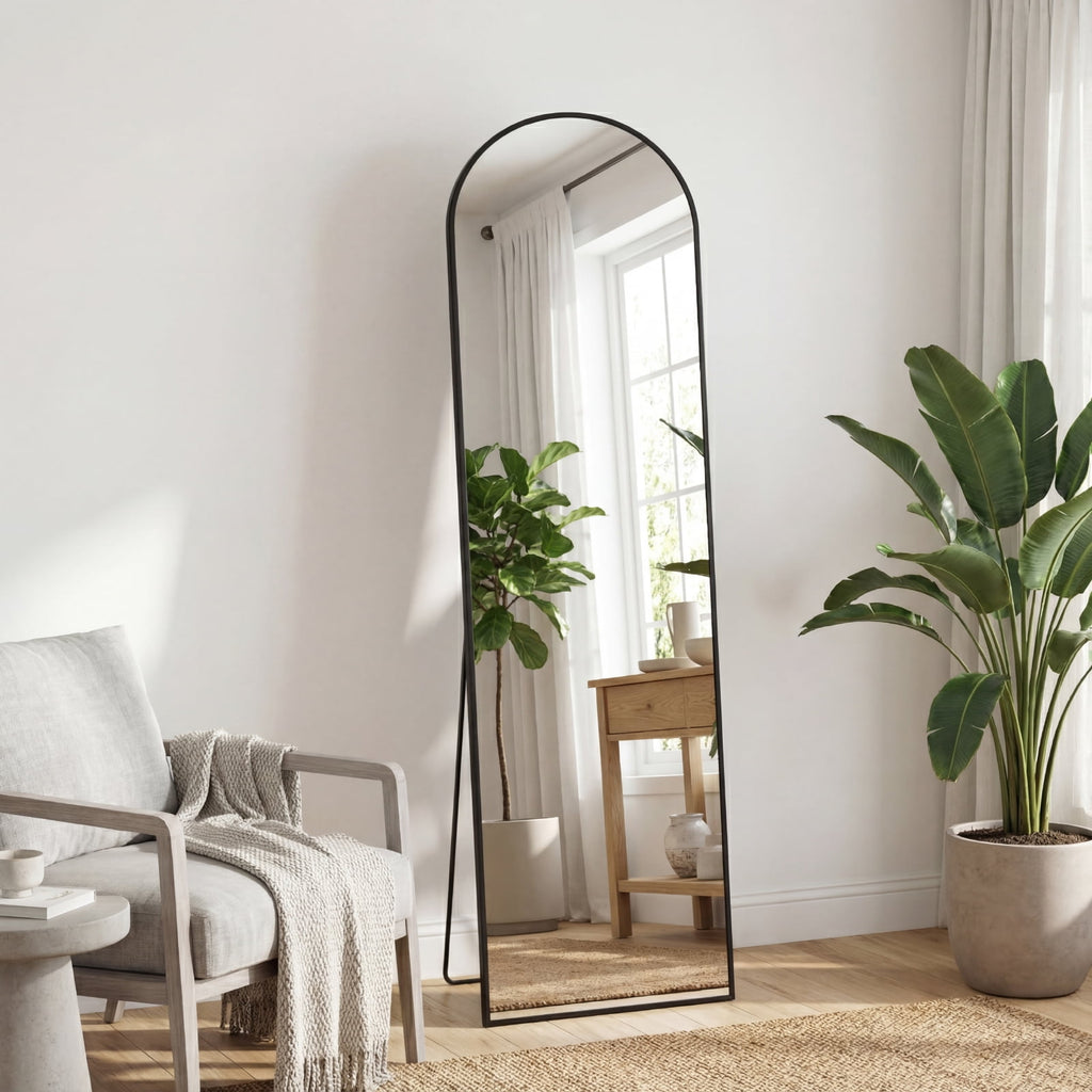 CONCETTA 56"x15" Arched Full Length Mirror, Full Body Standing Mirror Floor Mirrors, Black