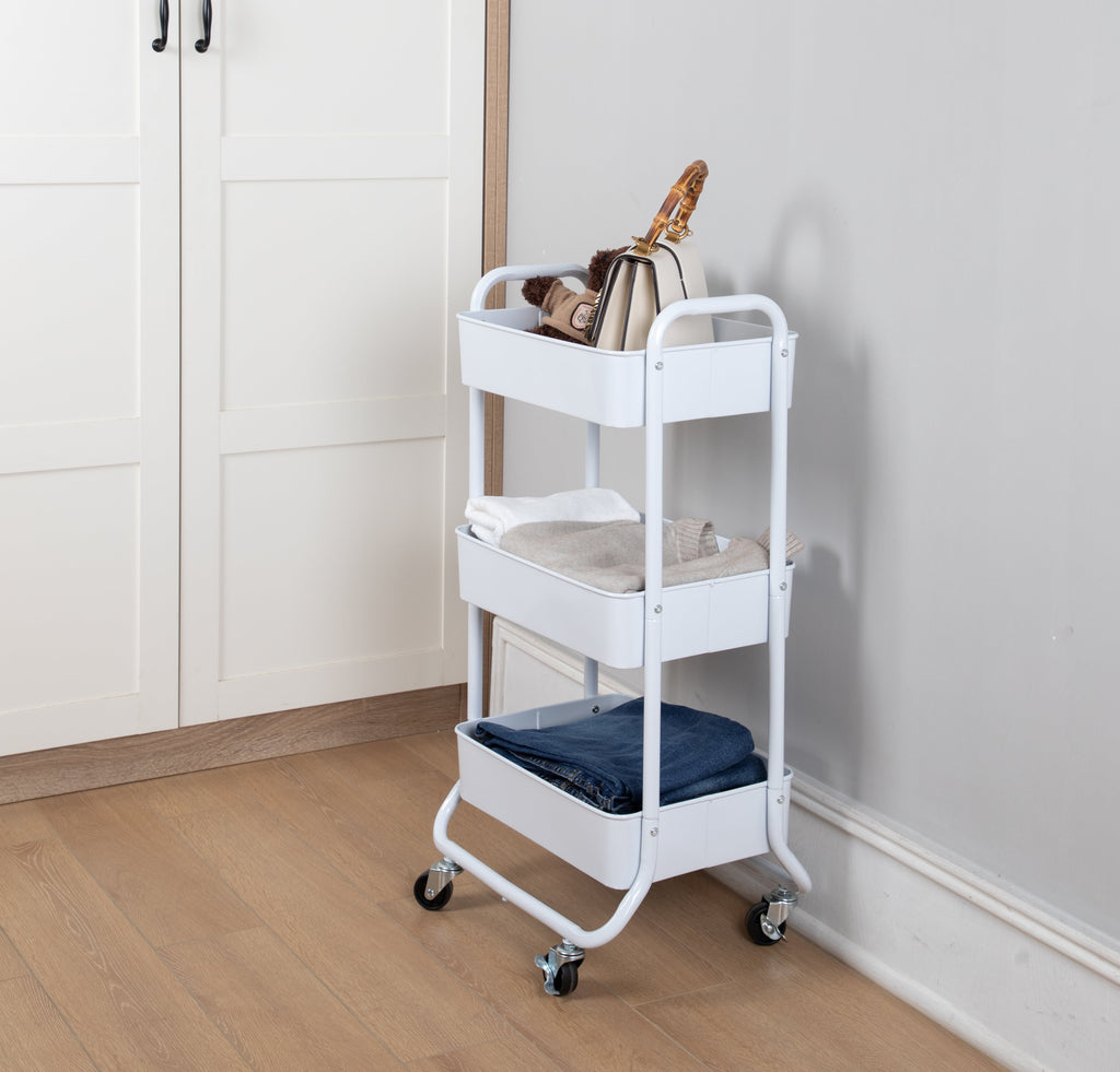 Mainstays 3-Tier Metal Laundry Cart, Arctic White, Rolling