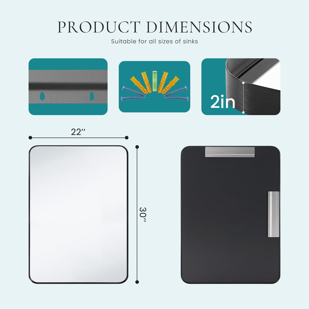 CONCETTA Shatterproof Bathroom Wall Mirror -22" x 30" Vanity Mirror with Rectangular Metal Frame, Anti-Fog, Black, Gift for Mother's Day