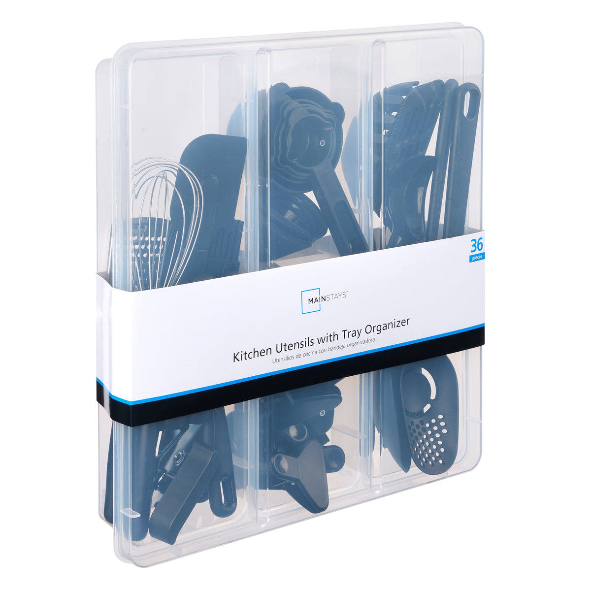 Mainstays 36 Piece Kitchen Gadget Set with Kitchen Cooking Utensils, and Drawer Organizer, Black