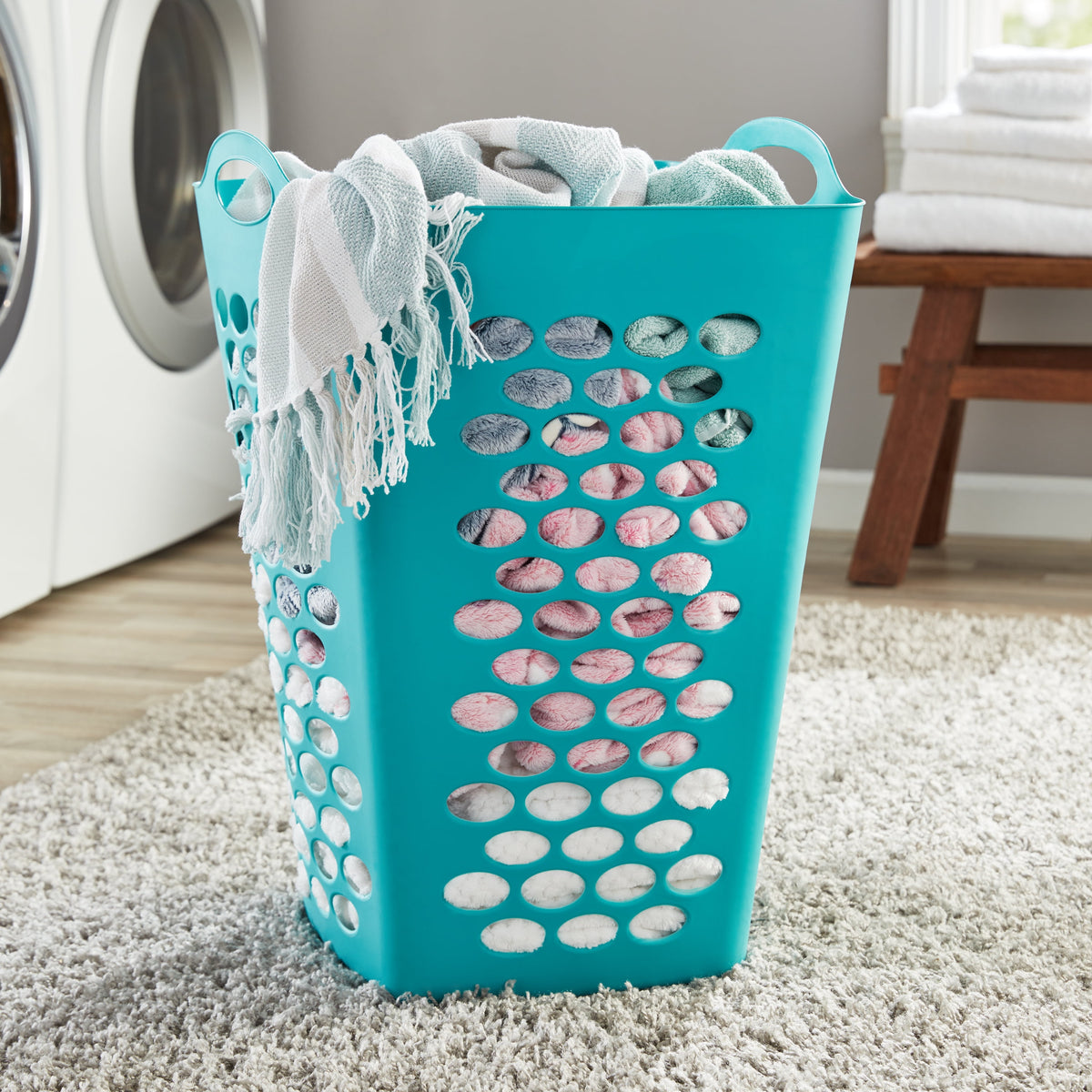 (3 pack) Mainstays 2 Bushel Flexible Square Laundry Hamper, Teal