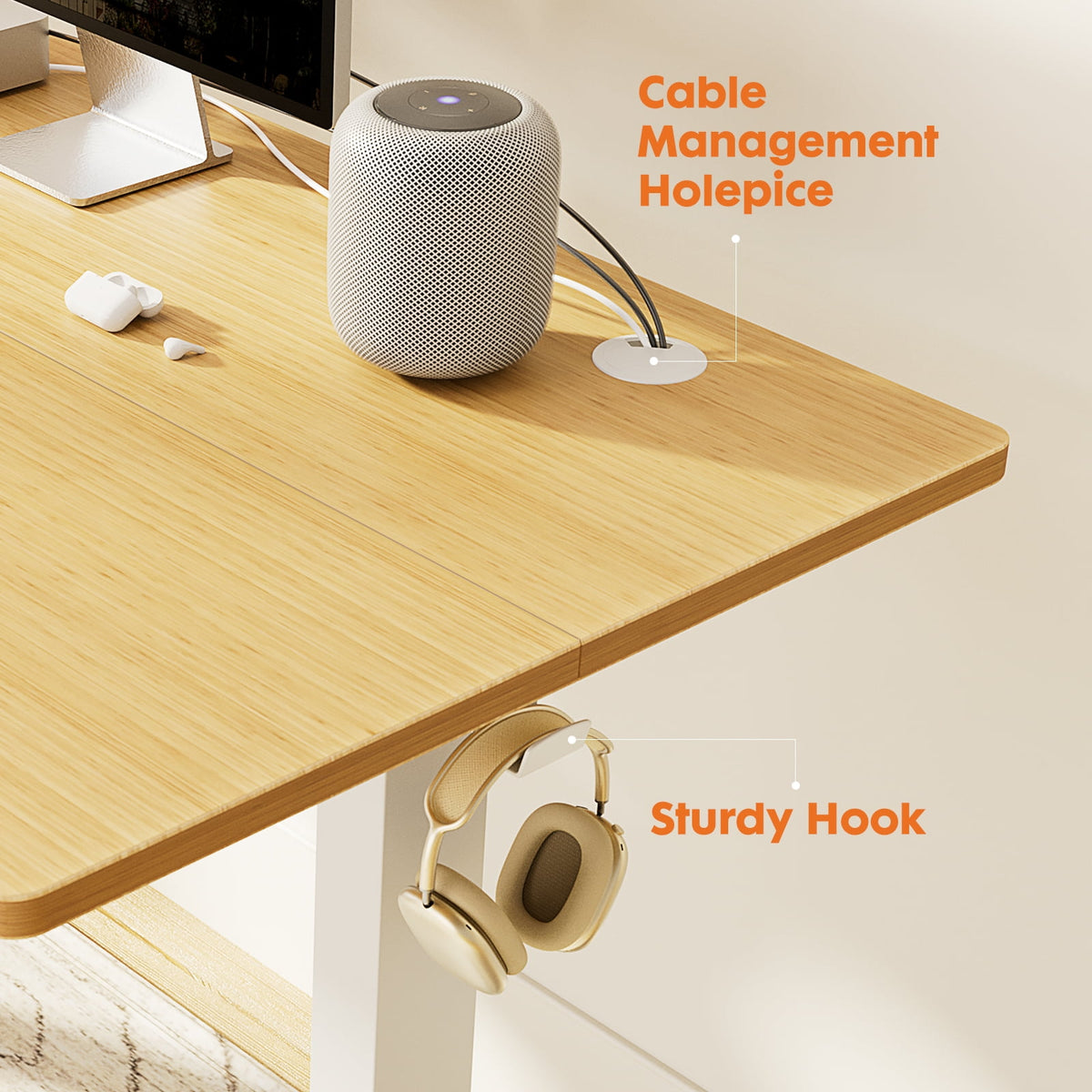 CONCETTA Electric Height Adjustable Desk, 55"x24" Ergonomic Sit Stand Workstation, One-Touch Lift Home Office Desk, Oak