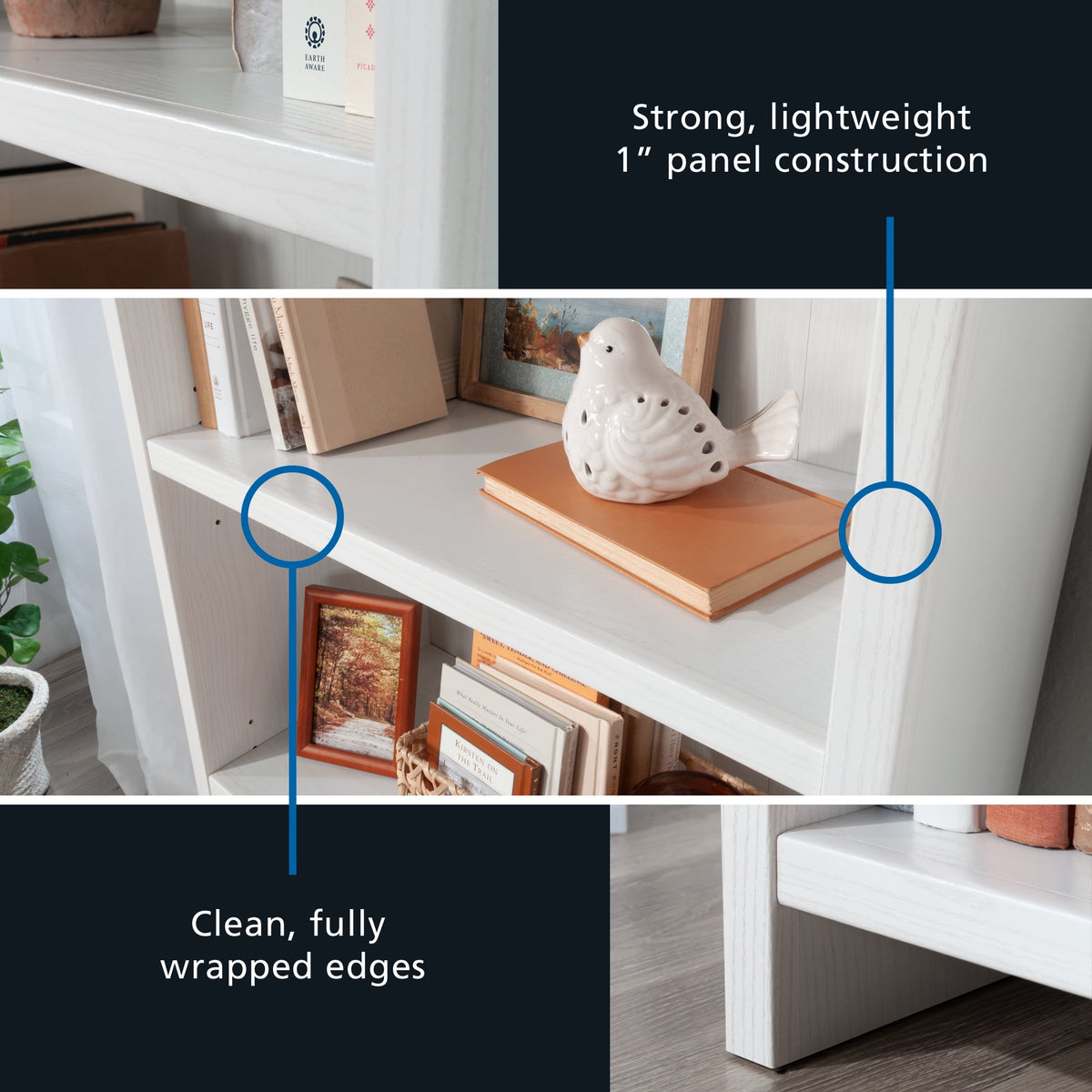 Mainstays Westley 3-Shelf Bookcase, White Grain Finish