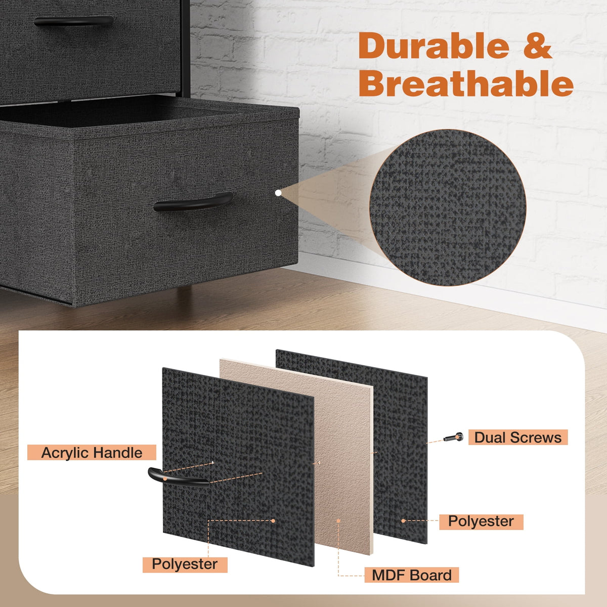 CONCETTA 9-Drawer Fabric Dresser Storage Chest for Bedroom, Closet, Storage Furniture for Adults, Black