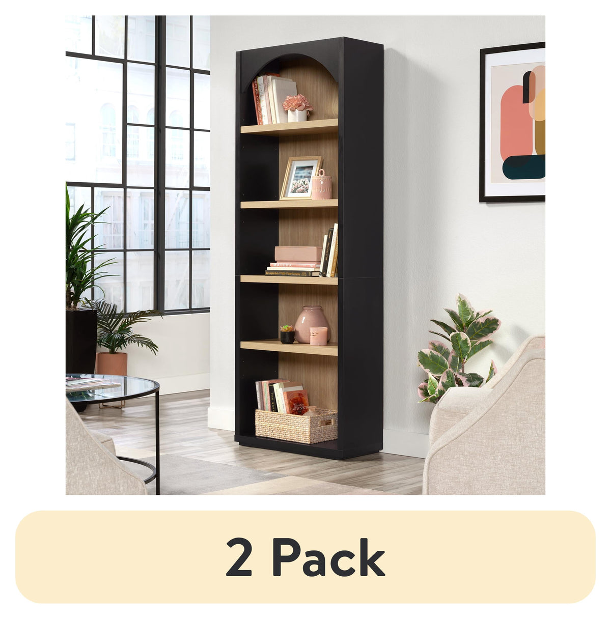 Pillar Home Westley 5 Shelf Arch Bookcase, Warm Walnut Finish