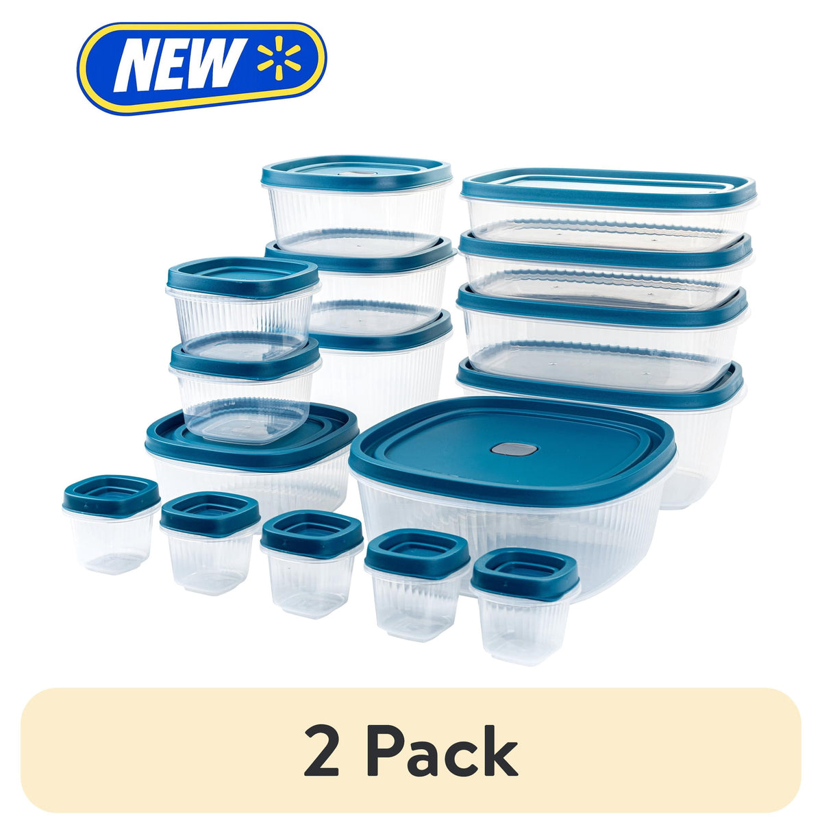 (2 pack) Mainstays Reusable Food Storage Containers Set, Plastic, Multi-Size, 34 Pieces, 17 Containers and 17 Lids