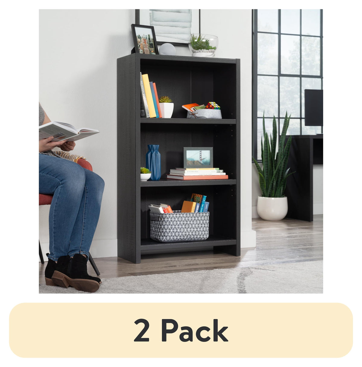 Pillar Home Westley 3-Shelf Bookcase, White Grain Finish