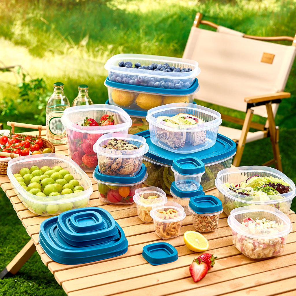 (2 pack) Mainstays Reusable Food Storage Containers Set, Plastic, Multi-Size, 34 Pieces, 17 Containers and 17 Lids