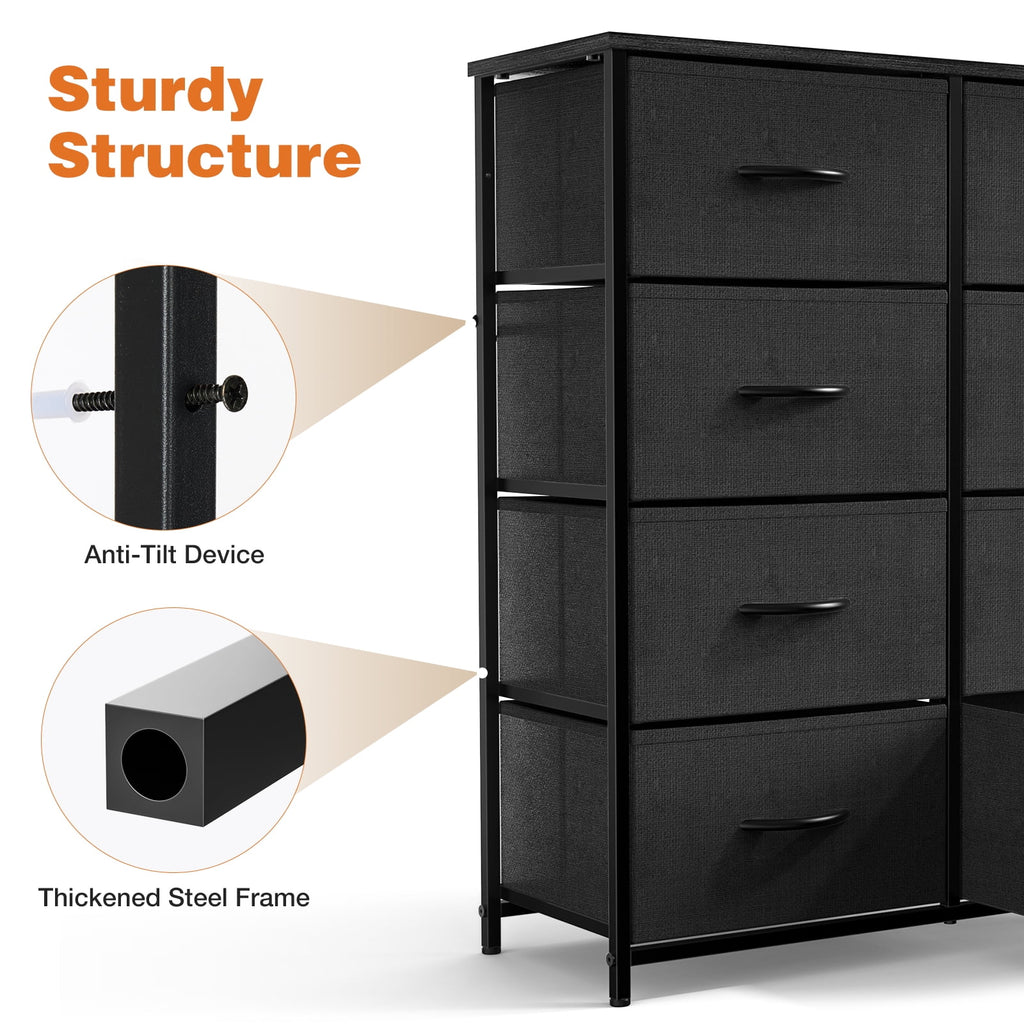 CONCETTA 8-Drawer Fabric Dresser Storage Chest for Bedroom, Closet, Entryway, Storage Furniture for Adults, Black