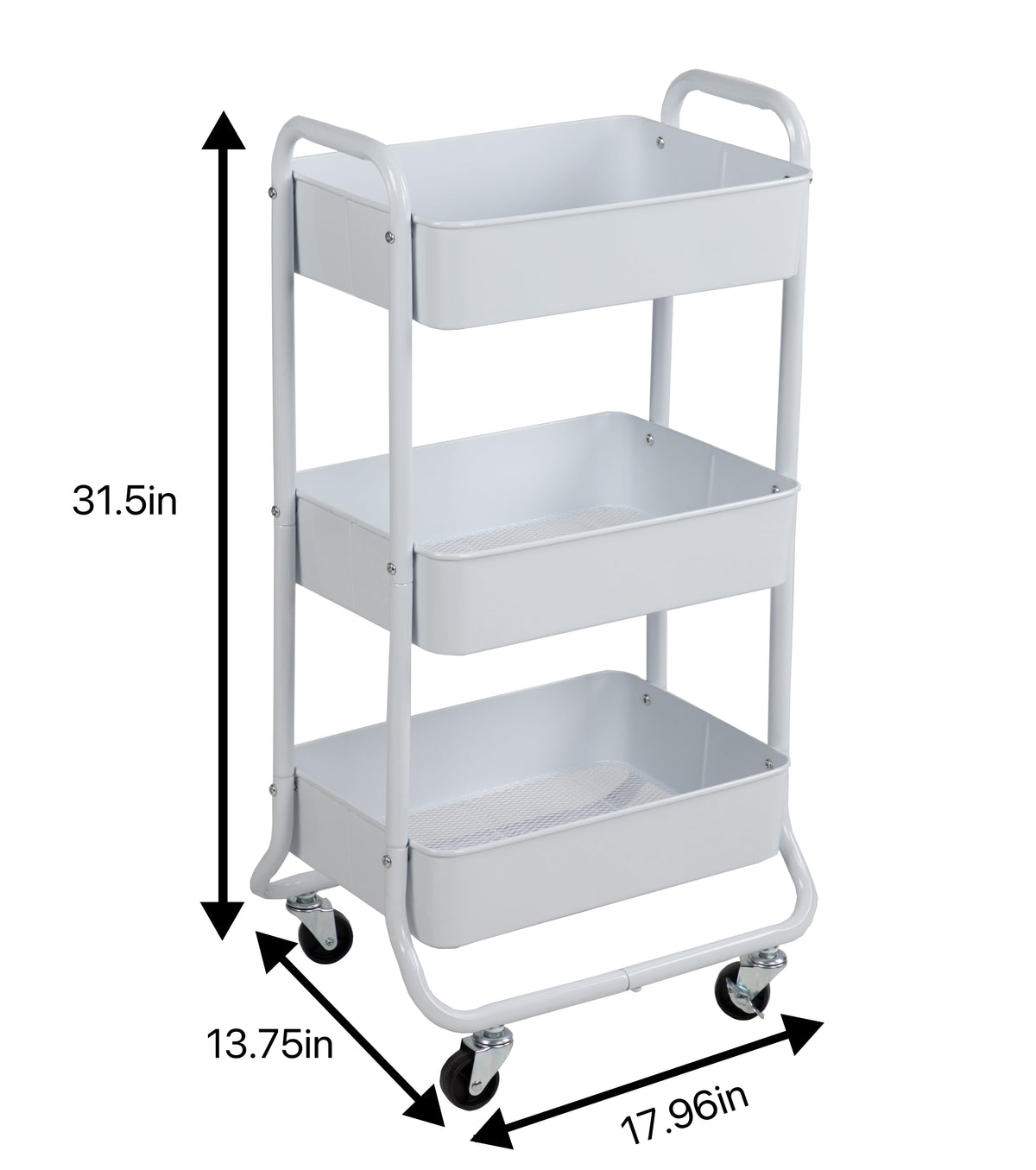 Mainstays 3-Tier Metal Laundry Cart, Arctic White, Rolling