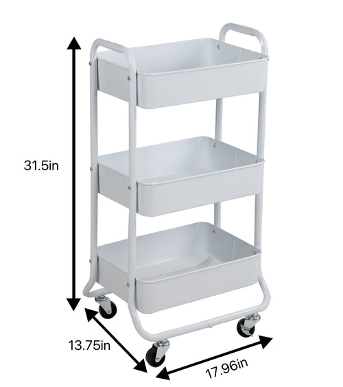 Mainstays 3-Tier Metal Laundry Cart, Arctic White, Rolling