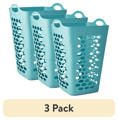(3 pack) Mainstays 2 Bushel Flexible Square Laundry Hamper, Teal