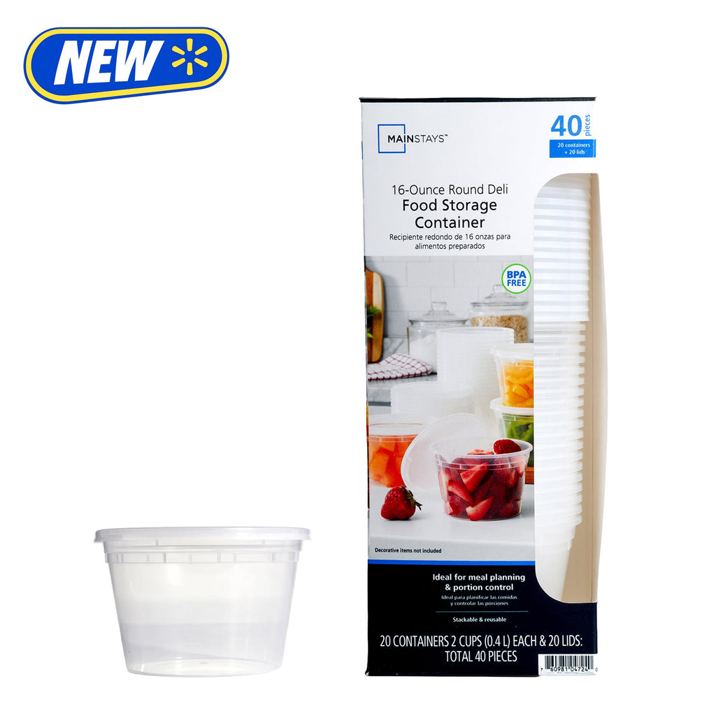 (4 pack) Mainstays Plastic Deli Containers, 40 Pieces, 16 oz, Meal Prep and Batch Cooking