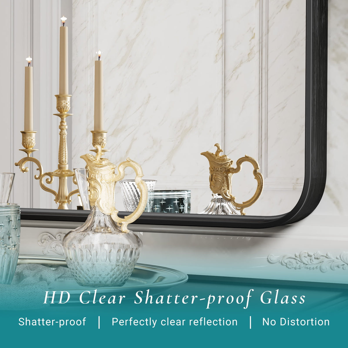 CONCETTA Shatterproof Bathroom Wall Mirror -22" x 30" Vanity Mirror with Rectangular Metal Frame, Anti-Fog, Black, Gift for Mother's Day