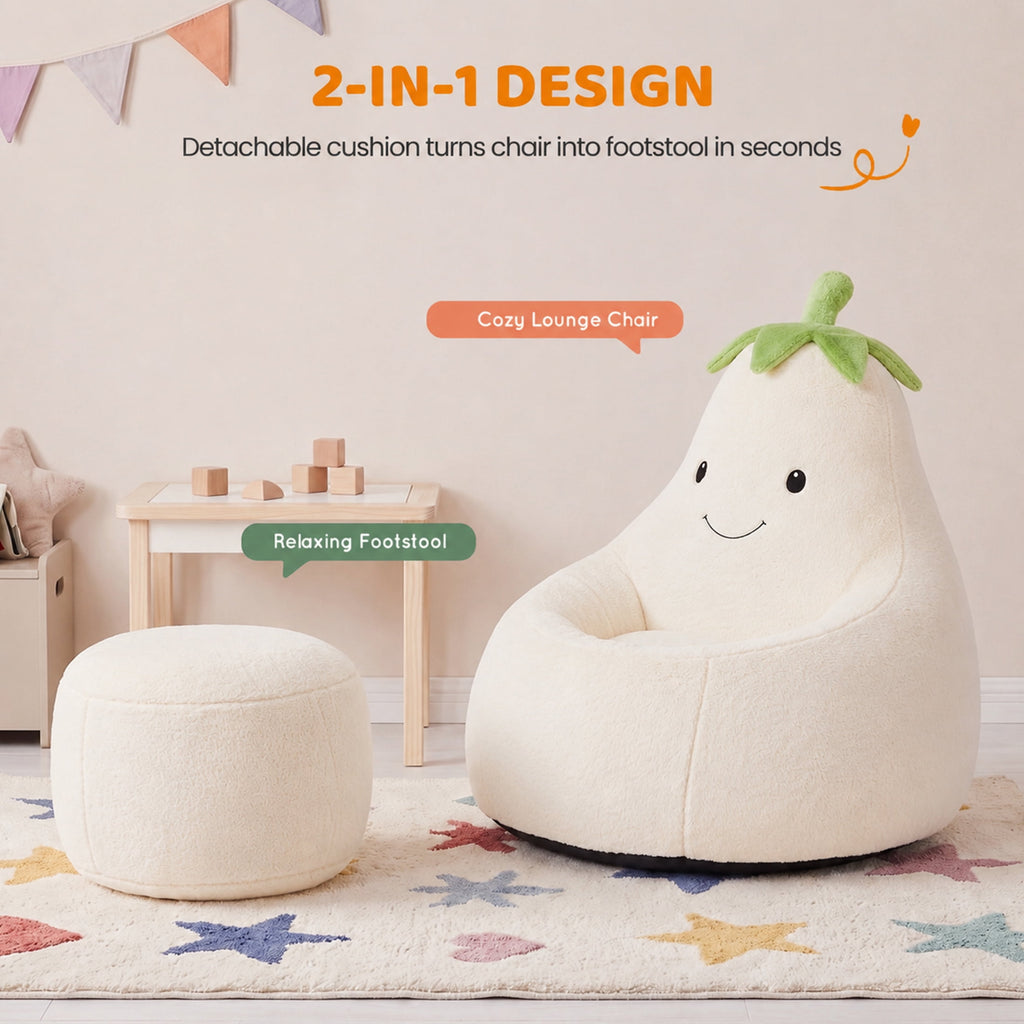 CONCETTA 24in Bean Bag Chair, Soft Faux Rabbit Fur Fabric, Cute Eggplant Lazy Chair for Kids, Living Rooms, Beige