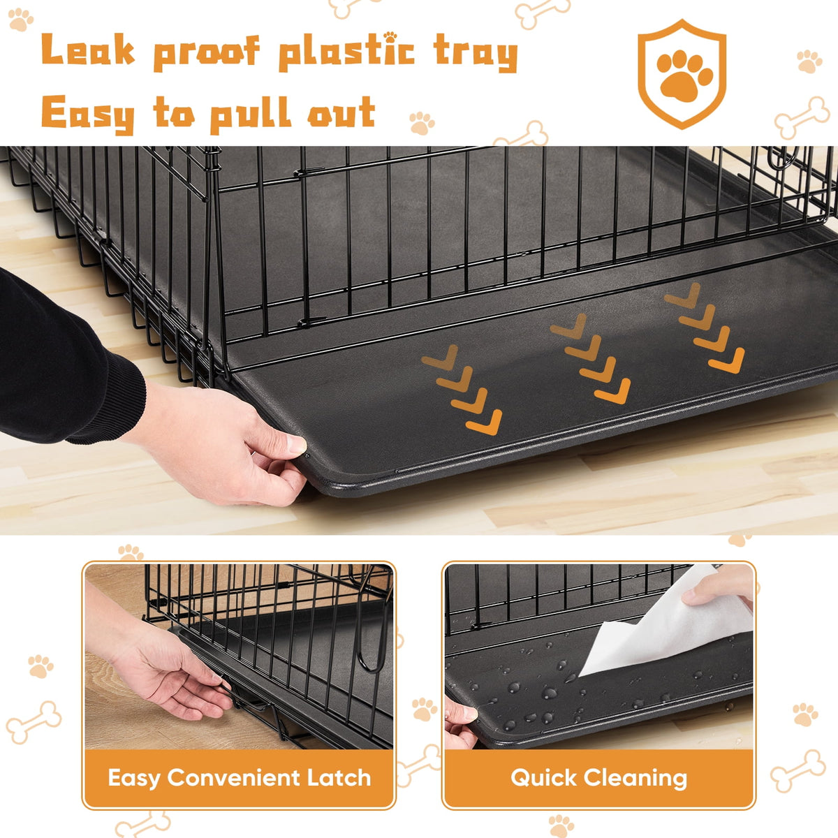 CONCETTA 48 inch Double-Door Folding Dog Crate, Portable Small Cage with Divider, Leak-Proof Tray