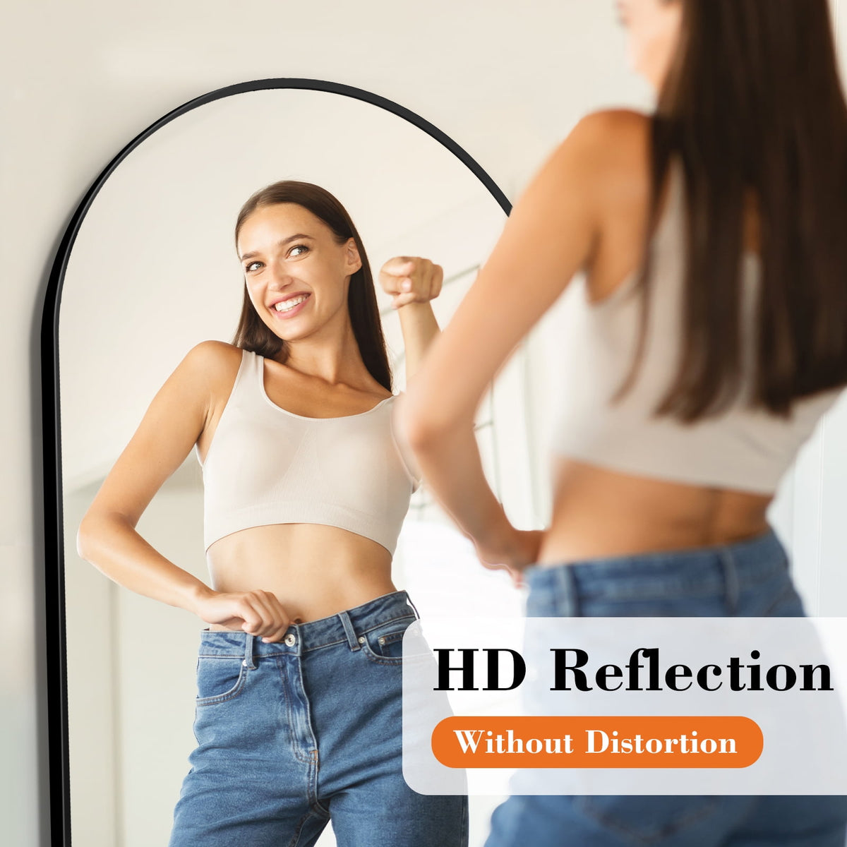 CONCETTA 56"x15" Arched Full Length Mirror, Full Body Standing Mirror Floor Mirrors, Black