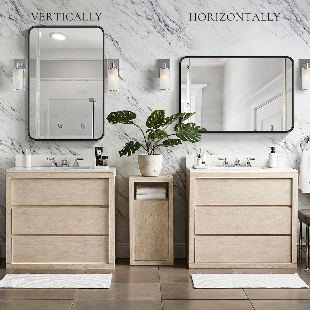 CONCETTA Shatterproof Bathroom Wall Mirror -22" x 30" Vanity Mirror with Rectangular Metal Frame, Anti-Fog, Black, Gift for Mother's Day