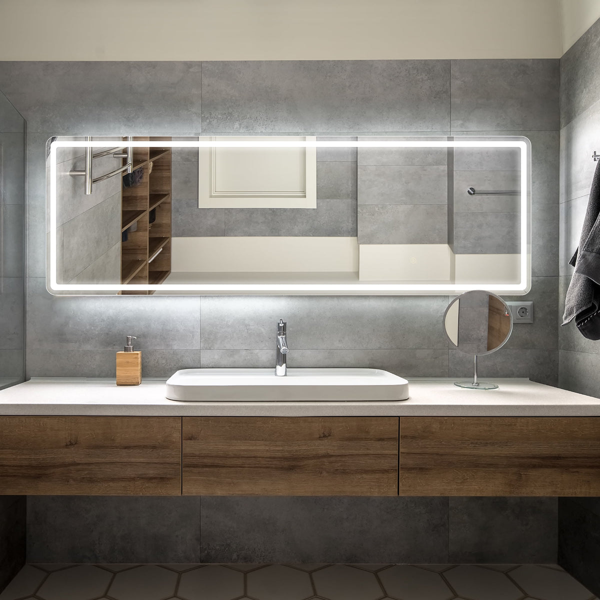 CONCETTA 64"x21" Rectangle LED Full Length Mirror, Full Body Standing Floor Mirror, 3 Color Modes for Bedroom, Cloakroom