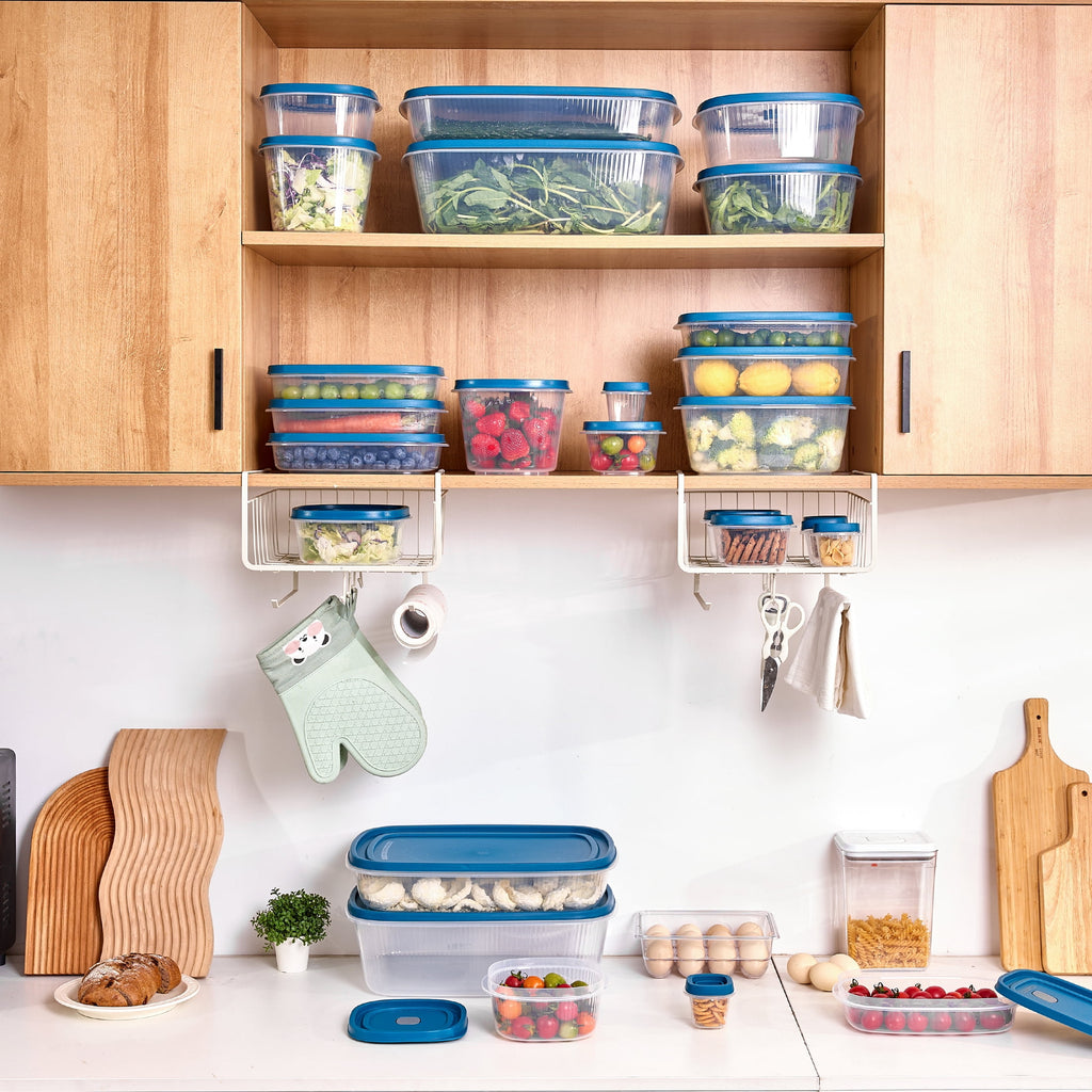 (2 pack) Mainstays Reusable Food Storage Containers Set, Plastic, Multi-Size, 34 Pieces, 17 Containers and 17 Lids