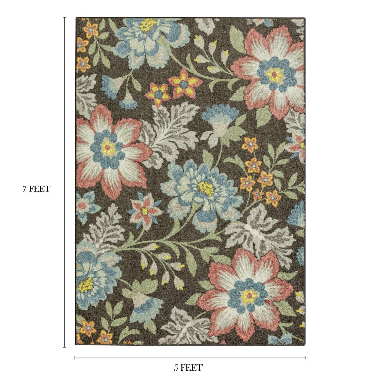 Mainstays Oversized Floral Gray Multicolor Indoor Area Rug, 5 ft x 7 ft