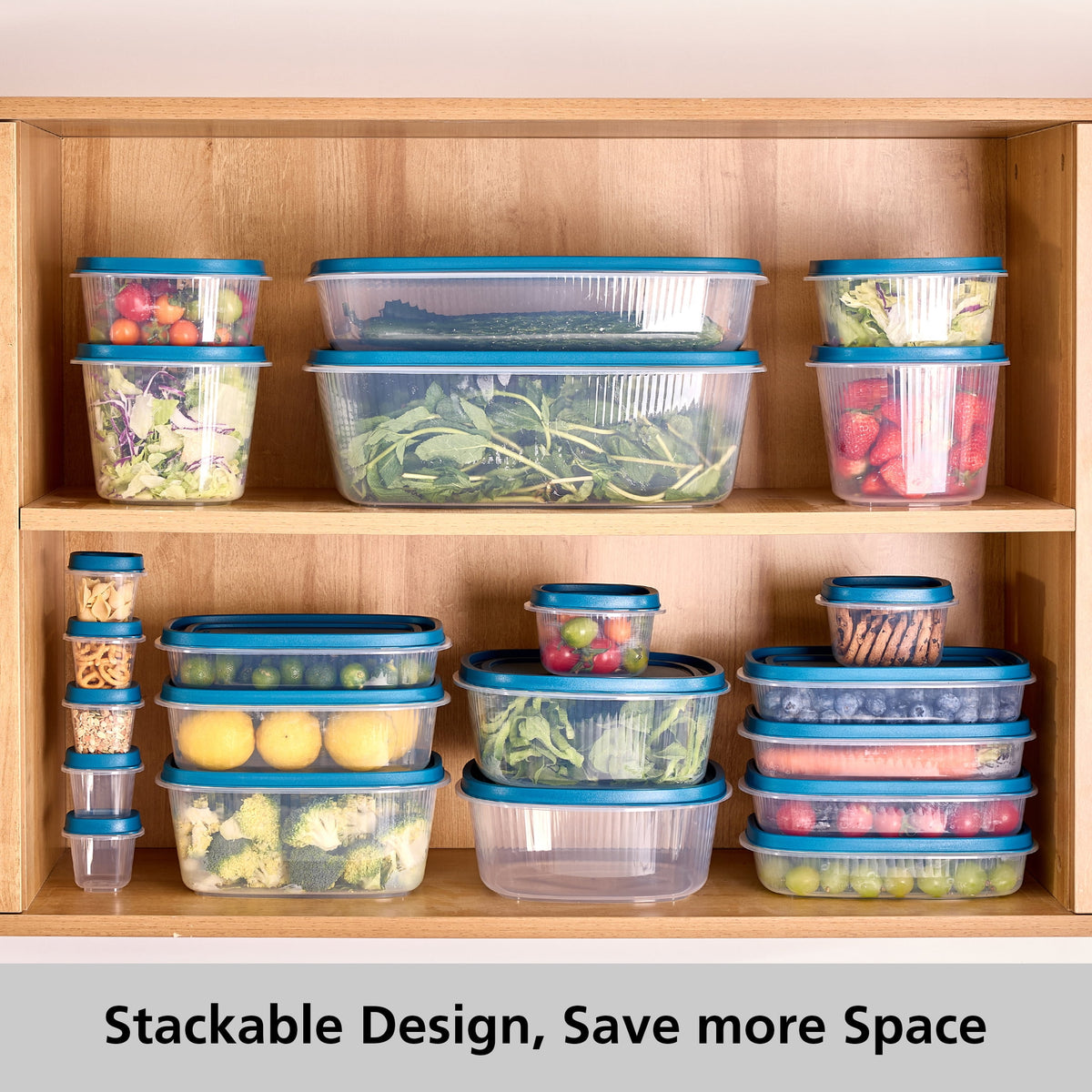 (2 pack) Mainstays Reusable Food Storage Containers Set, Plastic, Multi-Size, 34 Pieces, 17 Containers and 17 Lids
