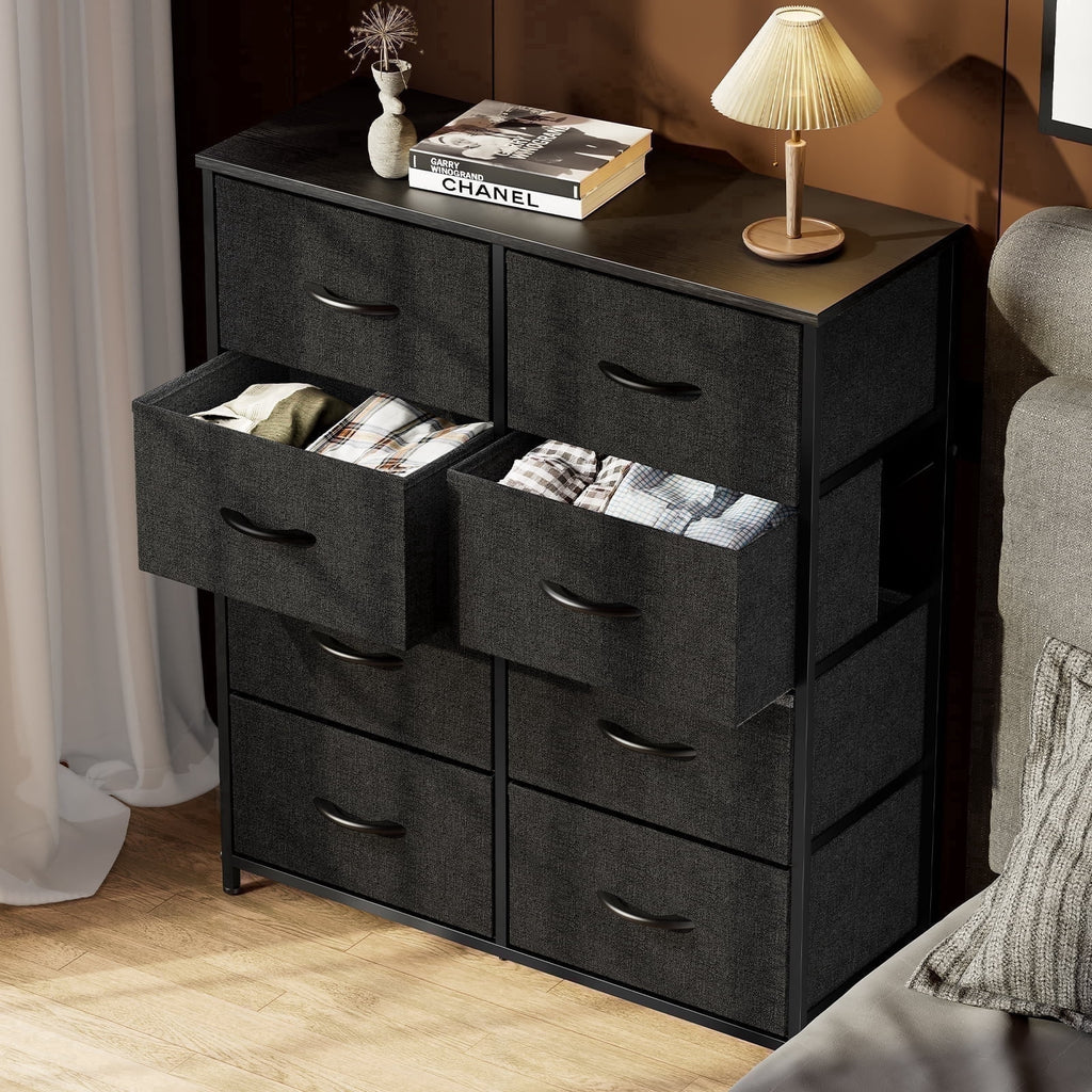 CONCETTA 8-Drawer Fabric Dresser Storage Chest for Bedroom, Closet, Entryway, Storage Furniture for Adults, Black