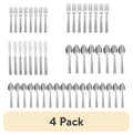 (4 pack) Mainstays 49 Piece Elena Adult Stainless Steel Flatware and Organizer Tray Value Set Silver, Service for 8