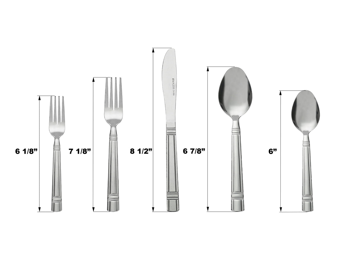 (4 pack) Mainstays 49 Piece Elena Adult Stainless Steel Flatware and Organizer Tray Value Set Silver, Service for 8