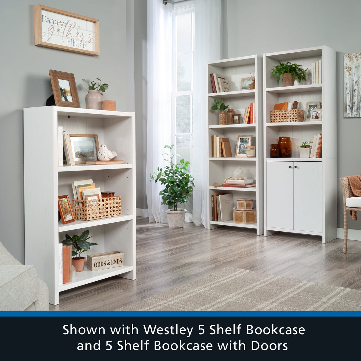 Mainstays Westley 3-Shelf Bookcase, White Grain Finish
