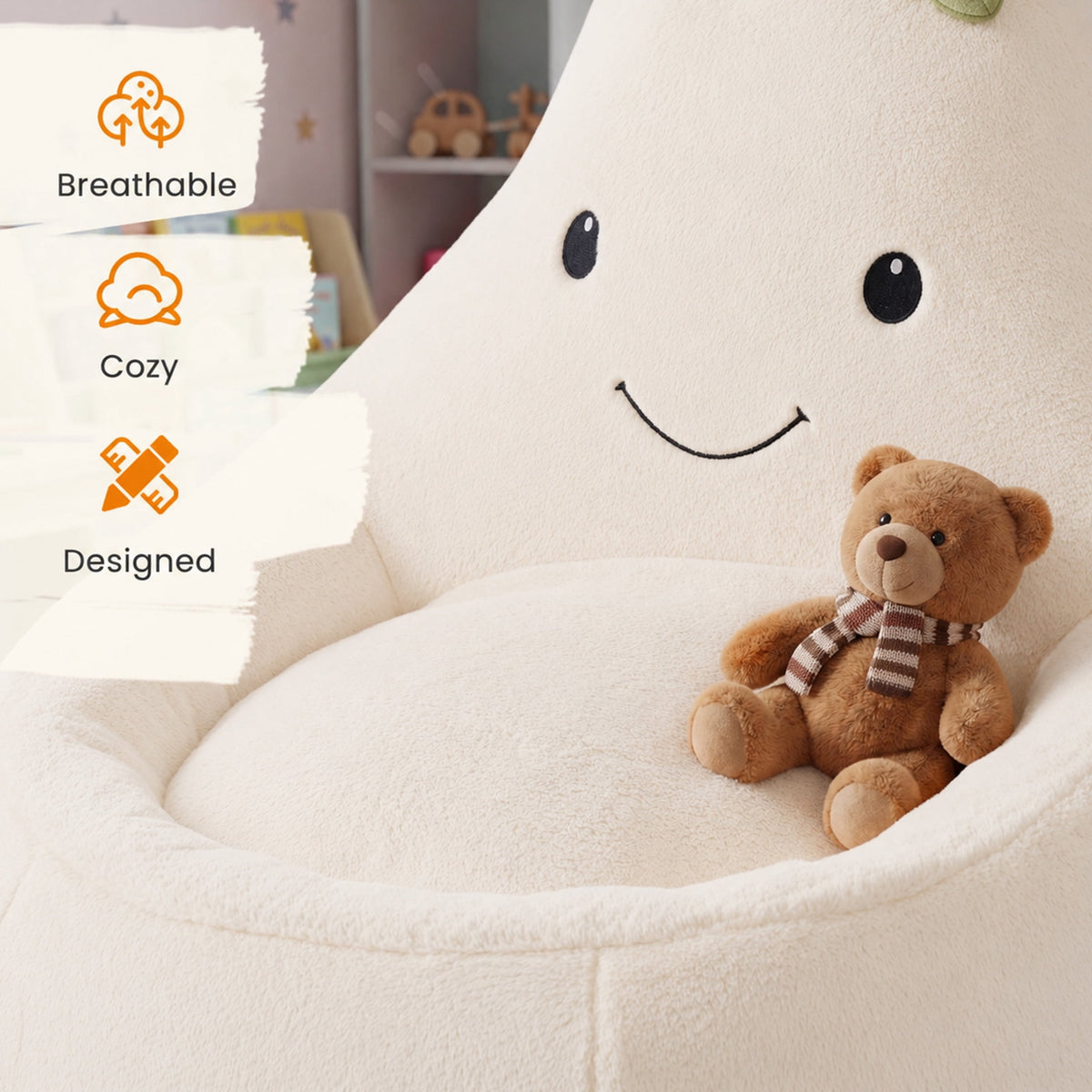CONCETTA 24in Bean Bag Chair, Soft Faux Rabbit Fur Fabric, Cute Eggplant Lazy Chair for Kids, Living Rooms, Beige