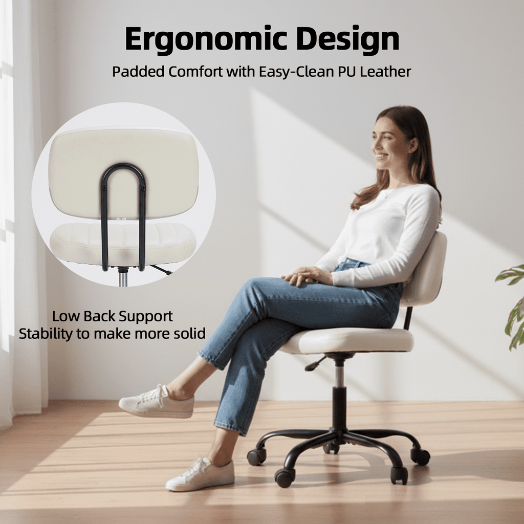 CONCETTA Ergonomic Home Office PU Leather Desk Chair, Small Space, Armless Rolling Chair for Adults, White