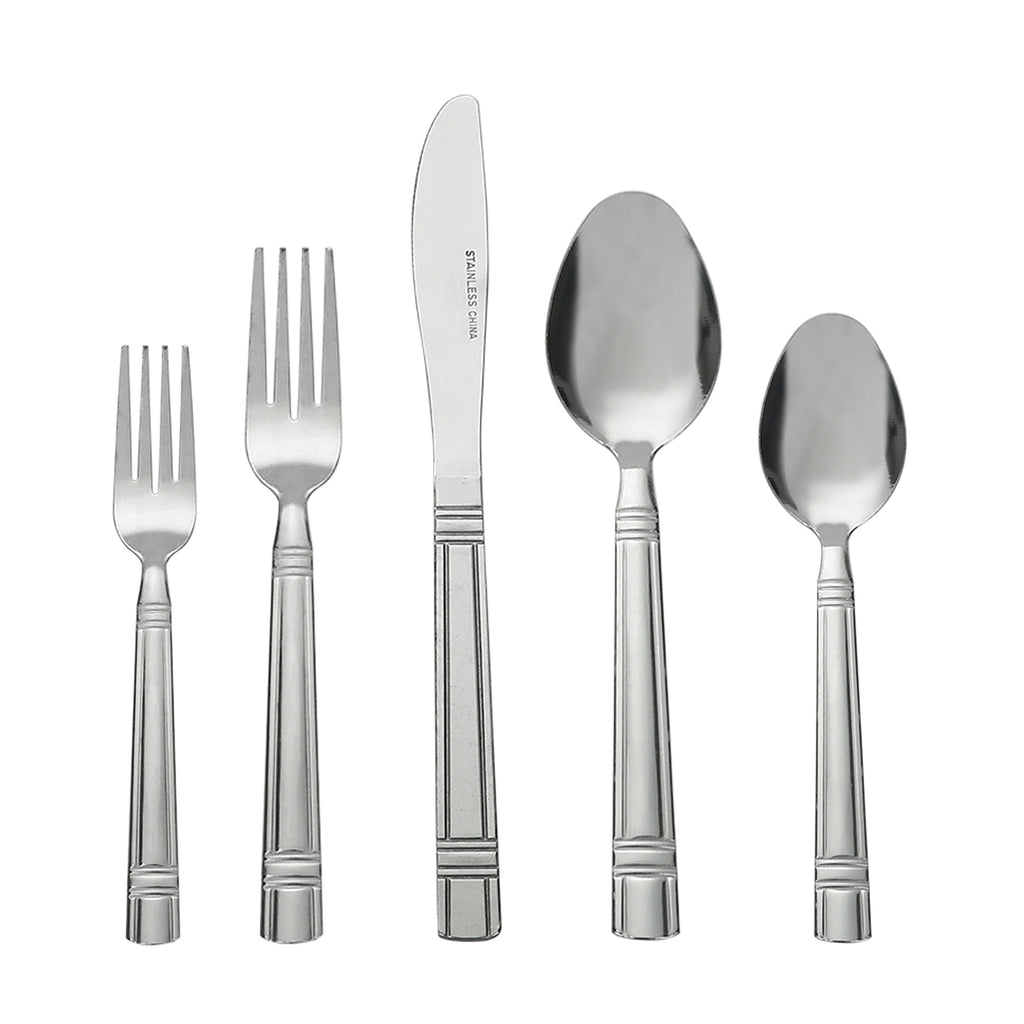 (4 pack) Mainstays 49 Piece Elena Adult Stainless Steel Flatware and Organizer Tray Value Set Silver, Service for 8