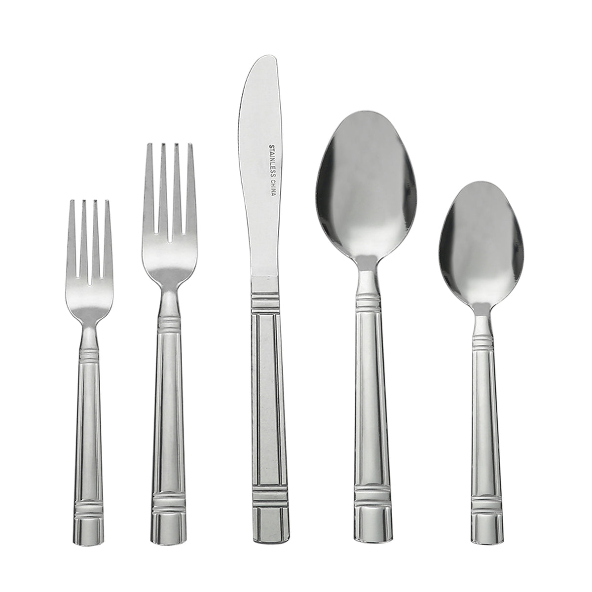 (4 pack) Mainstays 49 Piece Elena Adult Stainless Steel Flatware and Organizer Tray Value Set Silver, Service for 8