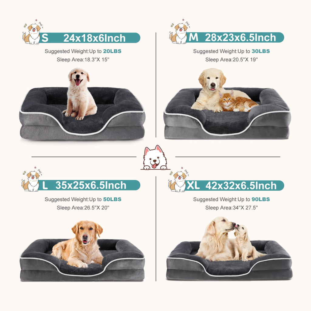 CONCETTA 42"x32" Orthopedic Dog Bed, XL Pet Sofa Bed with Egg Crate Foam Support, Machine Washable Cover, Gray