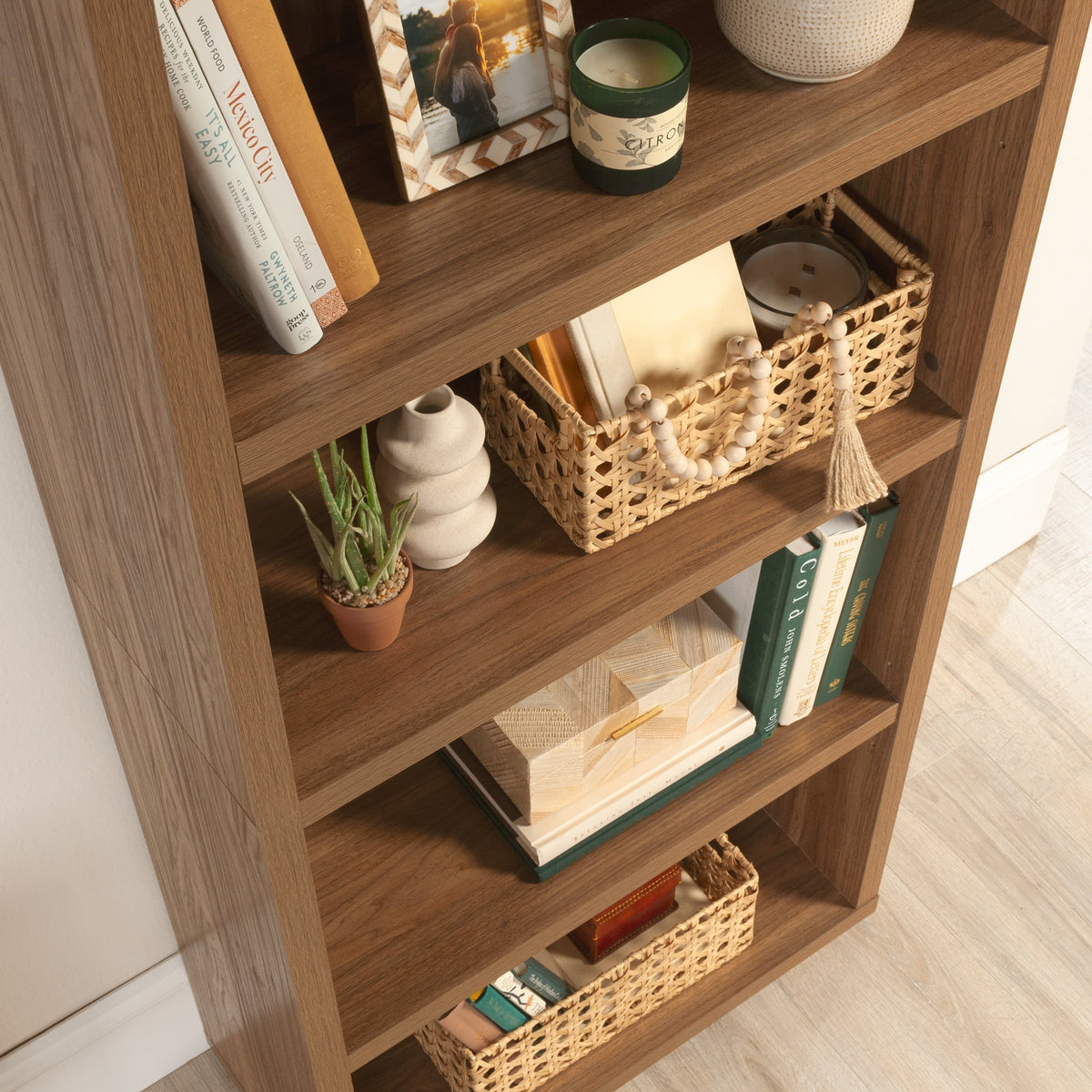 Mainstays Westley 5 Shelf Arch Bookcase, Warm Walnut Finish
