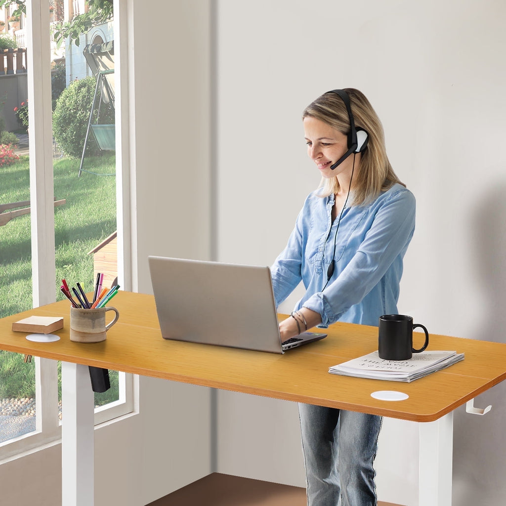 CONCETTA Electric Height Adjustable Desk, 55"x24" Ergonomic Sit Stand Workstation, One-Touch Lift Home Office Desk, Oak