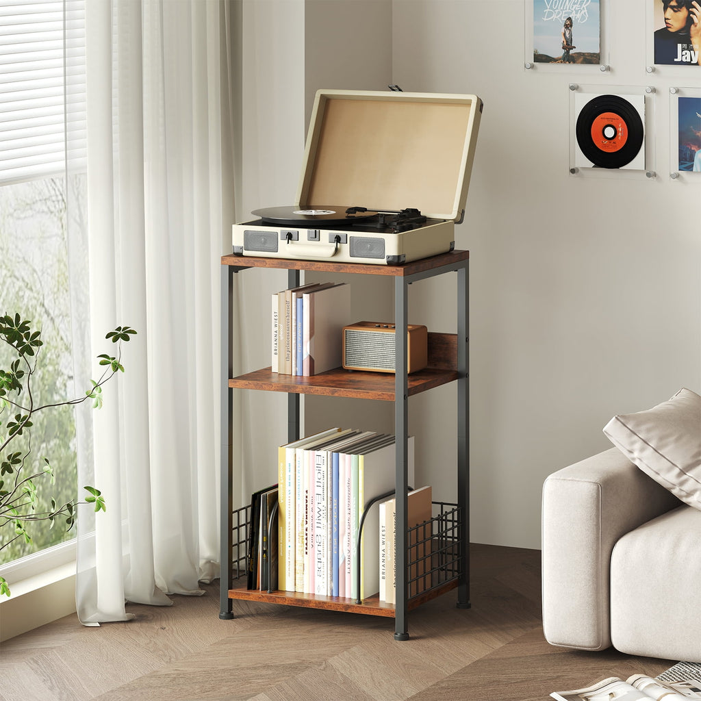 CONCETTA Record Player Stand, 3 Tier Turntable Table with Vinyl Storage for up to 100 Albums, End Side Table for Living Room Bedroom