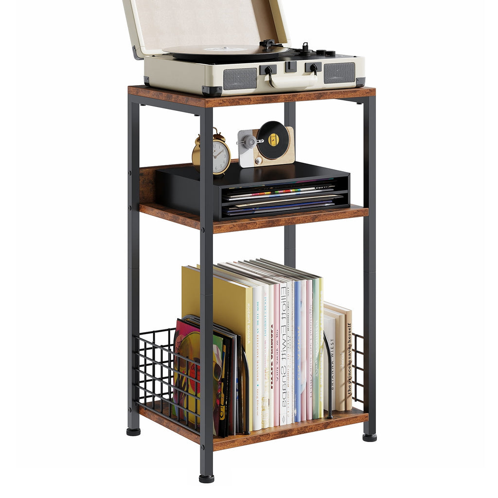 CONCETTA Record Player Stand, 3 Tier Turntable Table with Vinyl Storage for up to 100 Albums, End Side Table for Living Room Bedroom