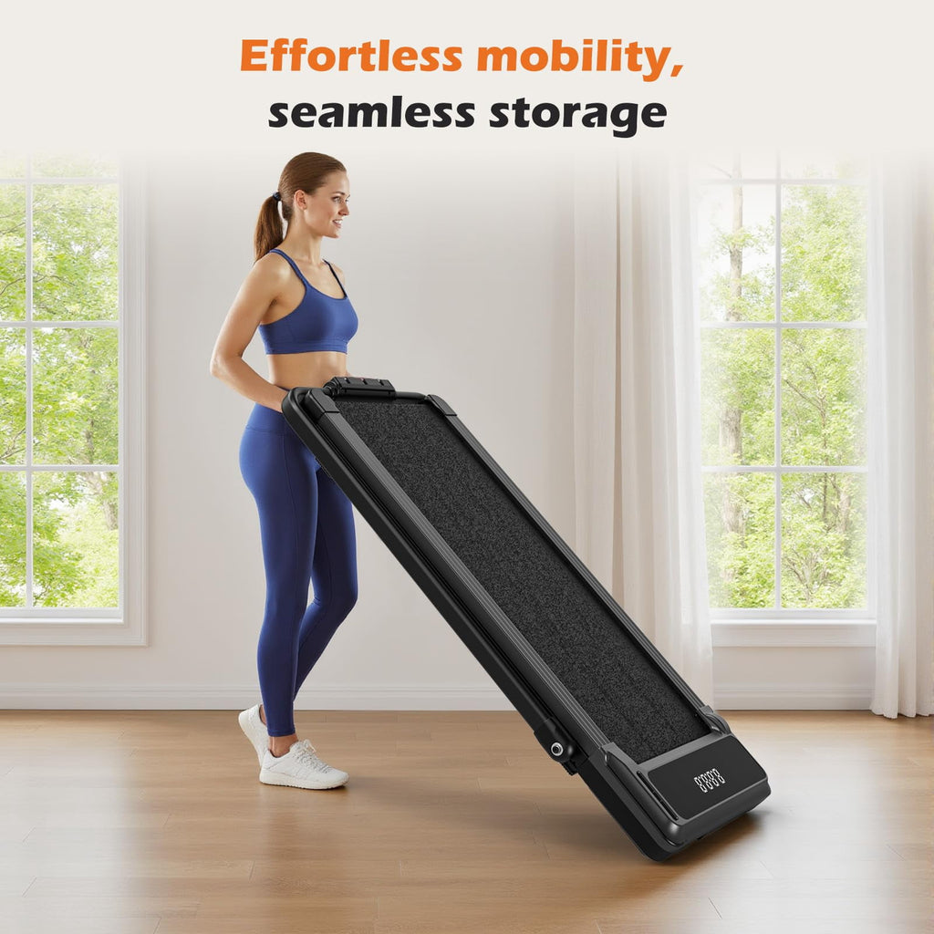 CONCETTA Foldable Walking Treadmill with Handrails, 2-in-1 Quiet Under Desk Treadmill for Home Office, Remote Control, LED Display, Black