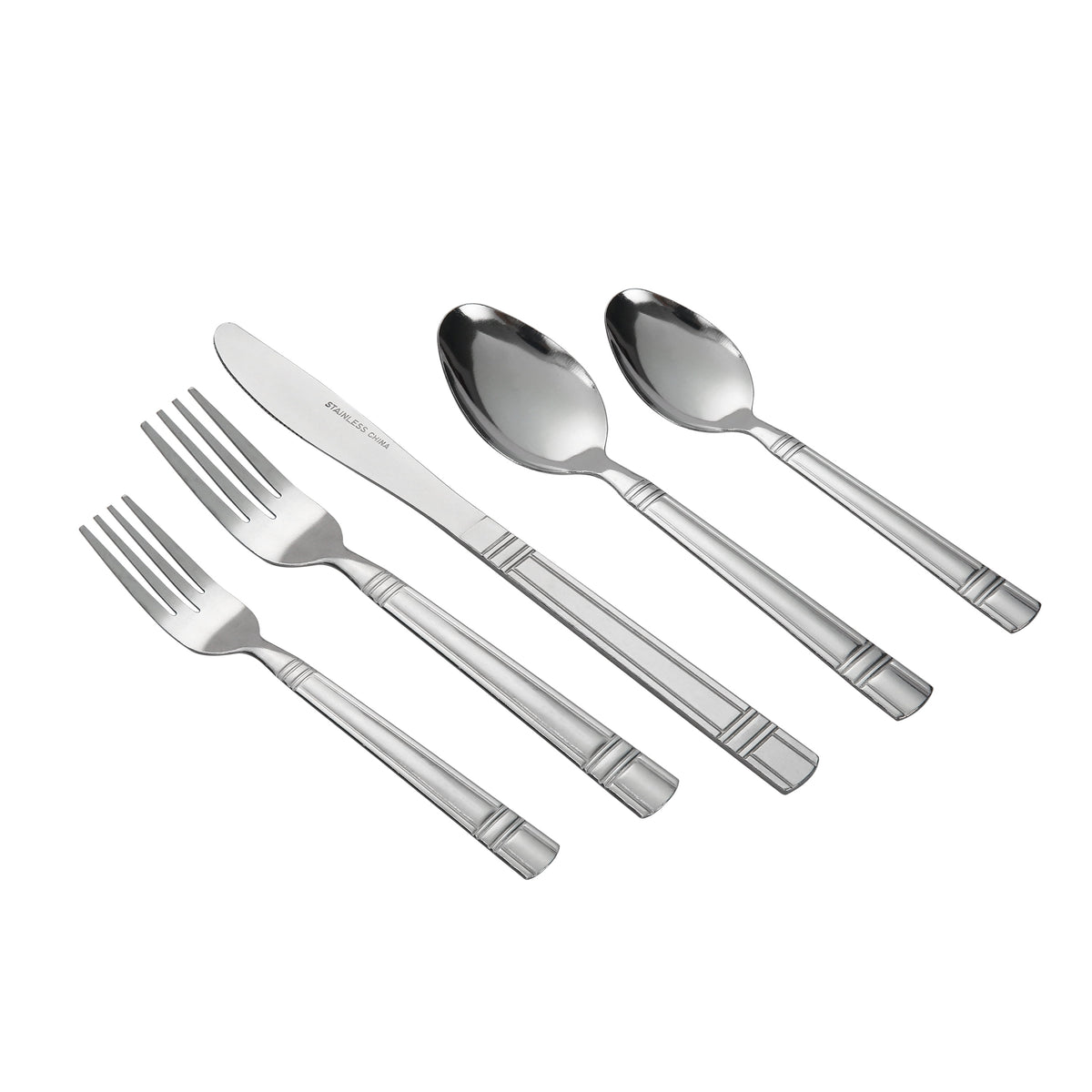(4 pack) Mainstays 49 Piece Elena Adult Stainless Steel Flatware and Organizer Tray Value Set Silver, Service for 8