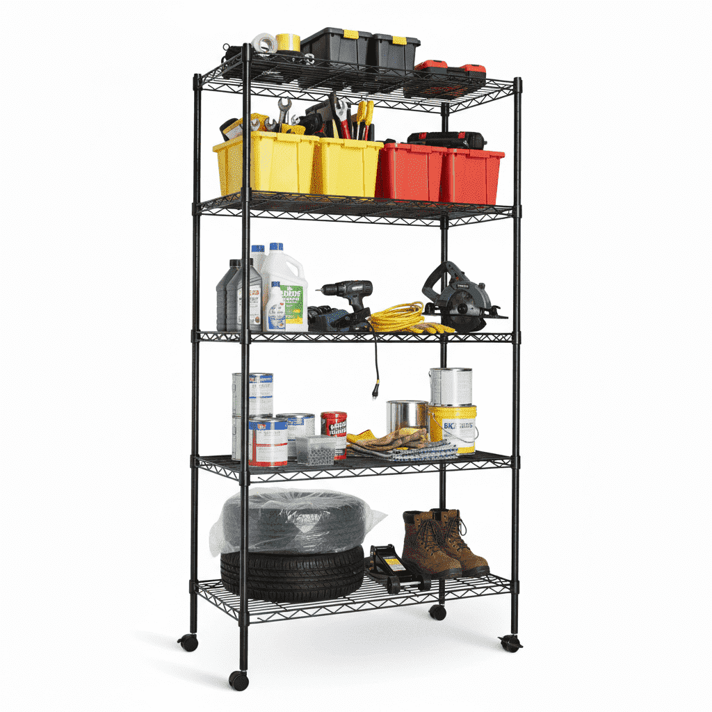CONCETTA 5 Tier Heavy Duty Storage Shelves with Wheels, Adjustable Shelving Unit for Garage Kitchen Pantry, 200 lbs per Shelf, Black, 23" L x 13" W x 59" H