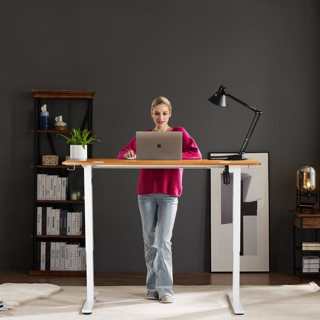 CONCETTA Electric Height Adjustable Desk, 55"x24" Ergonomic Sit Stand Workstation, One-Touch Lift Home Office Desk, Oak