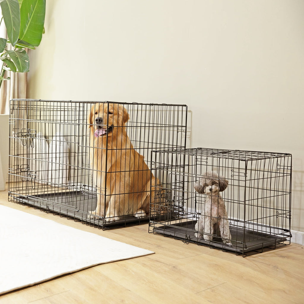 CONCETTA 48 inch Double-Door Folding Dog Crate, Portable Small Cage with Divider, Leak-Proof Tray