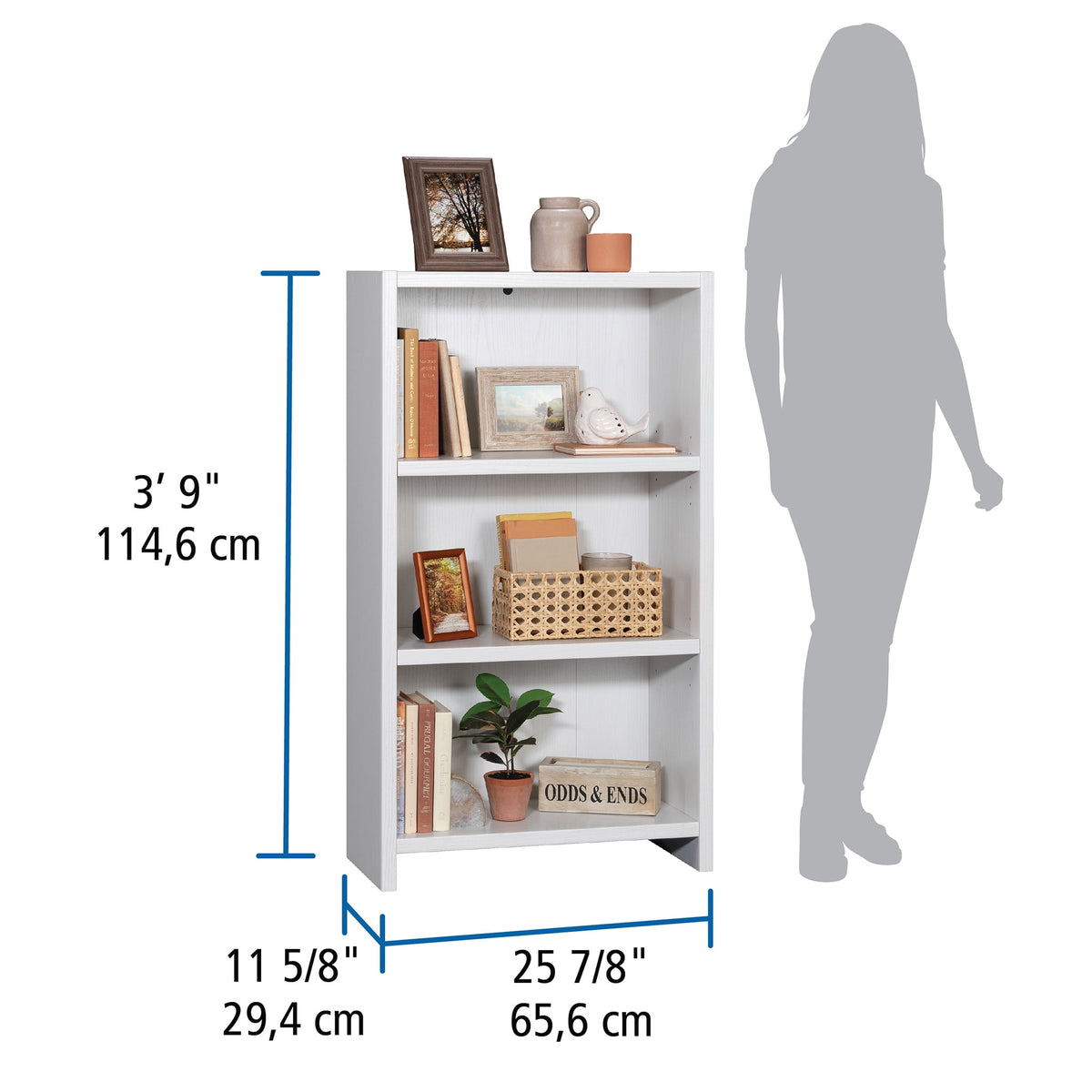 Mainstays Westley 3-Shelf Bookcase, White Grain Finish